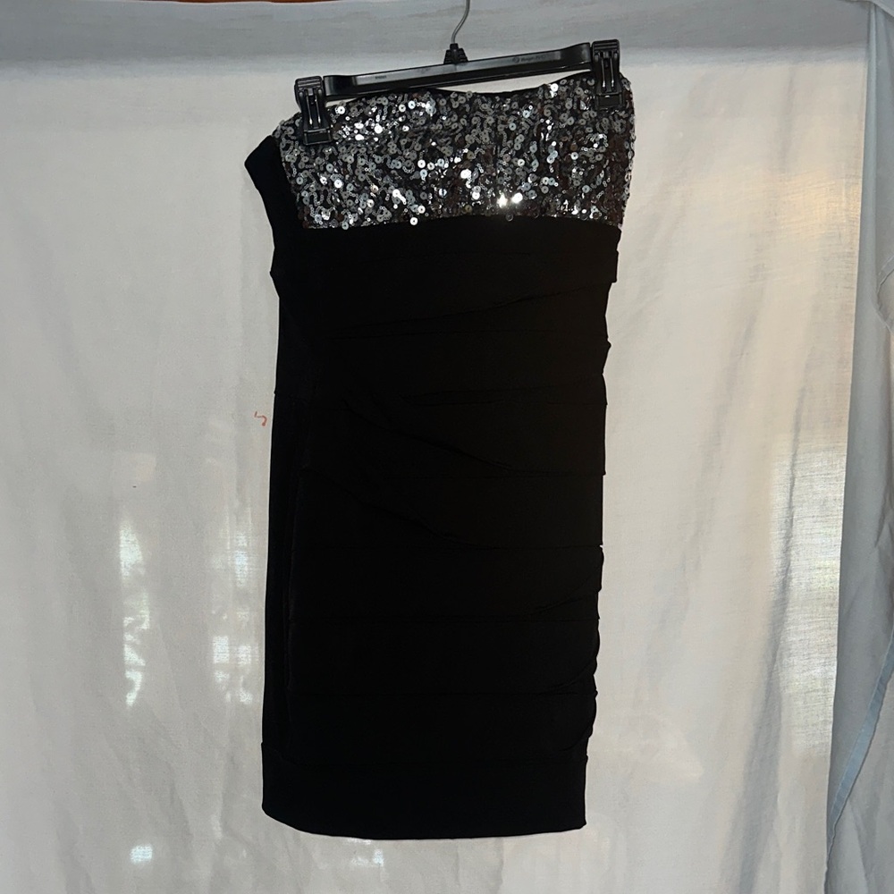 Ruby Rox One Shoulder Black Dress with Silver Sequins